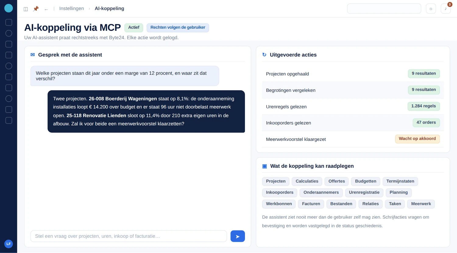 AI-assistent beantwoordt een vraag over de eigen projectdata