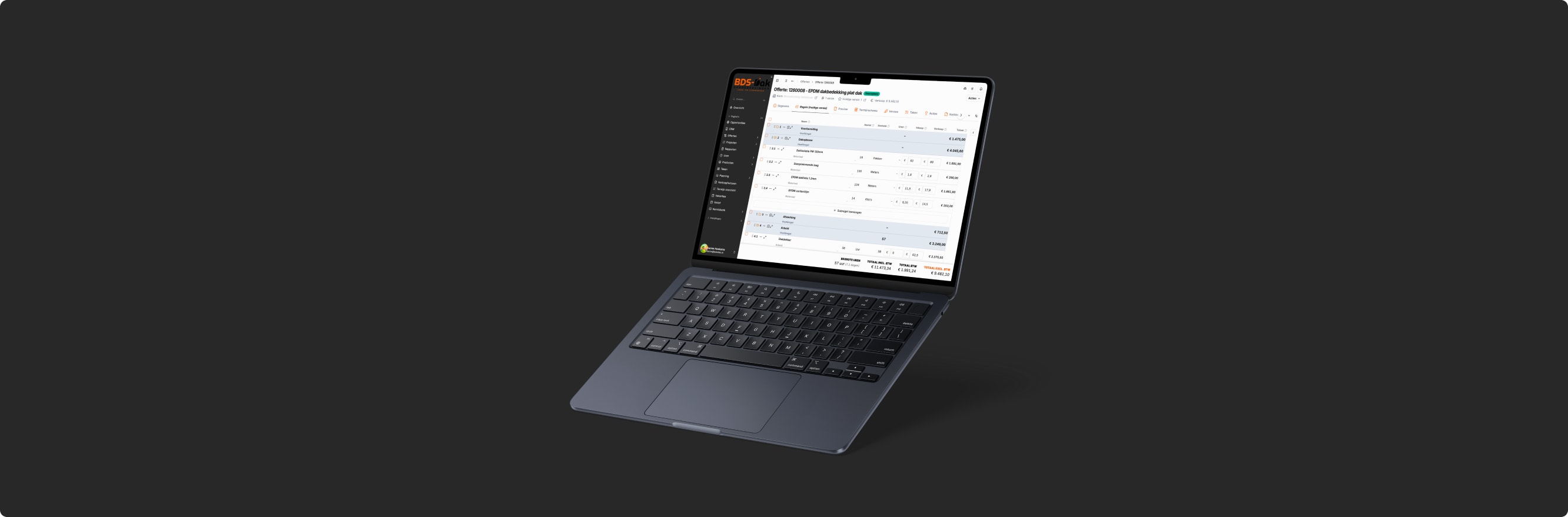 Een offerte voor een EPDM-dak in de software van BDS Dakbedekking