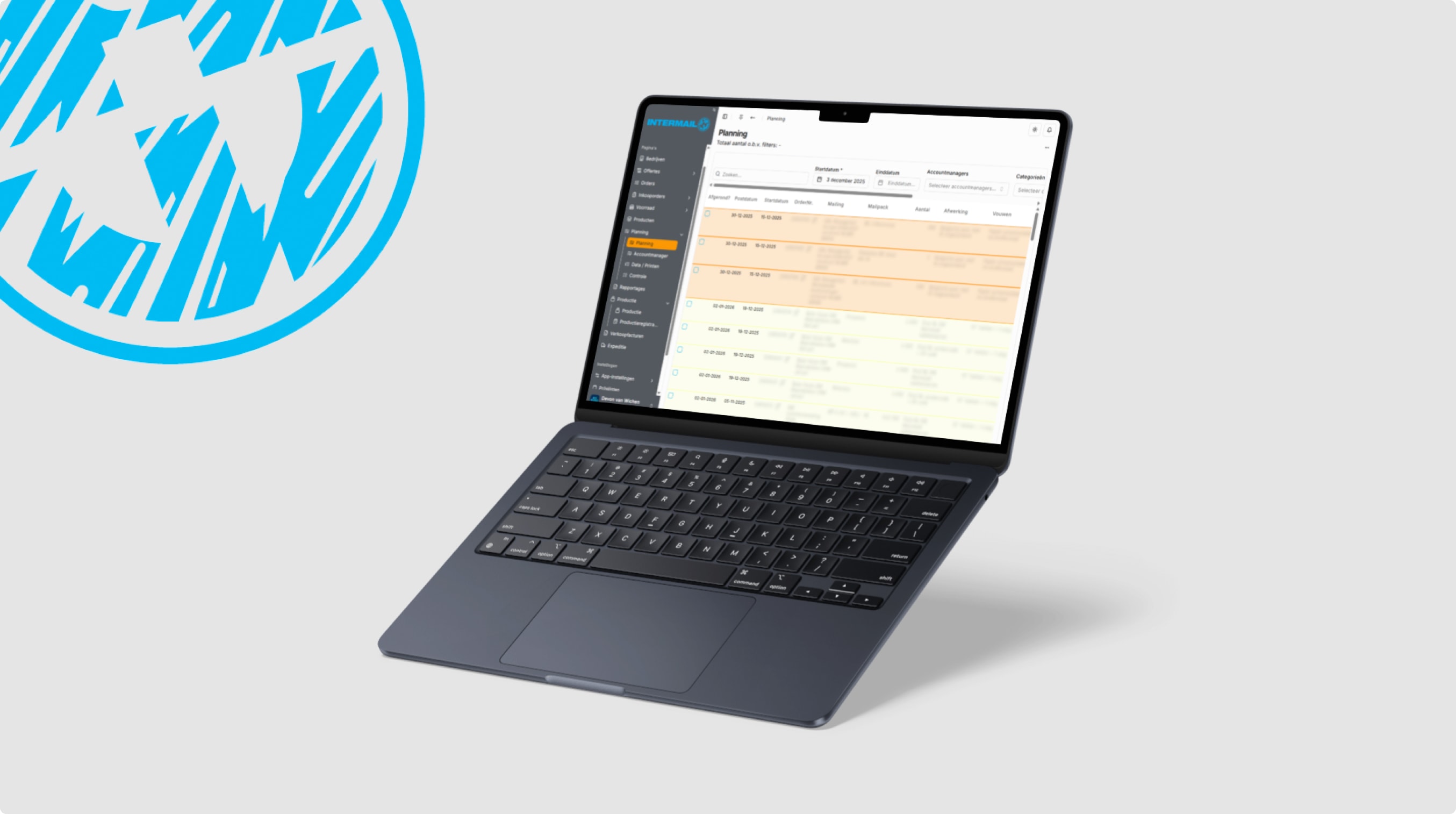 De planning van Intermail, met orders per startdatum